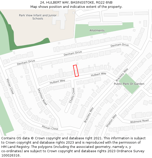 24, HULBERT WAY, BASINGSTOKE, RG22 6NB: Location map and indicative extent of plot