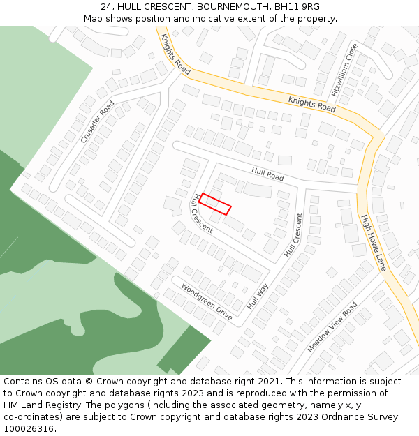 24, HULL CRESCENT, BOURNEMOUTH, BH11 9RG: Location map and indicative extent of plot