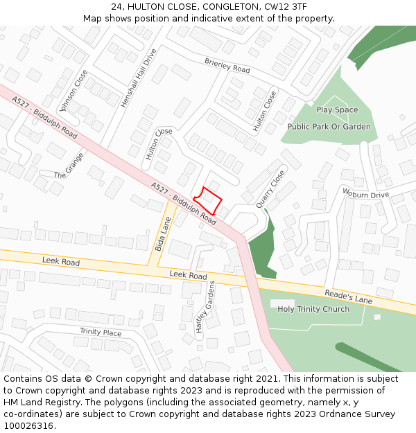 24, HULTON CLOSE, CONGLETON, CW12 3TF: Location map and indicative extent of plot