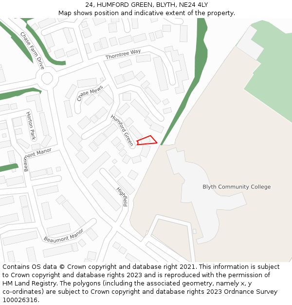 24, HUMFORD GREEN, BLYTH, NE24 4LY: Location map and indicative extent of plot