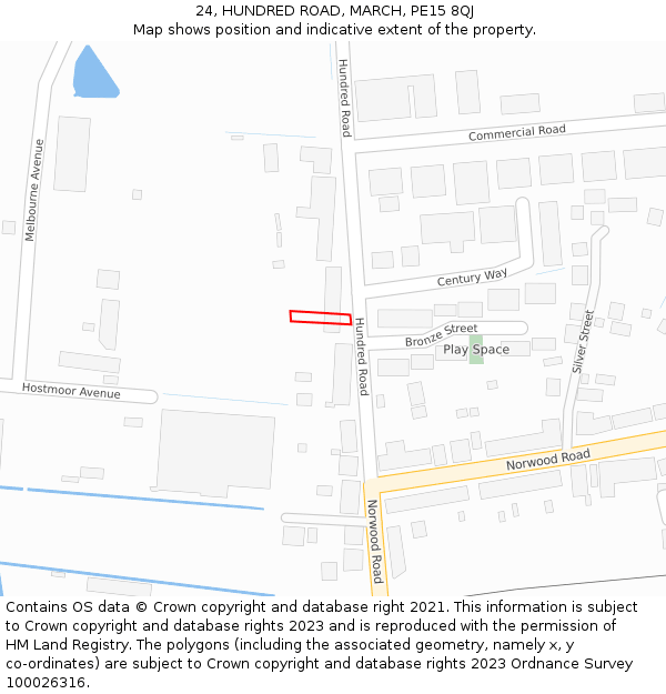 24, HUNDRED ROAD, MARCH, PE15 8QJ: Location map and indicative extent of plot