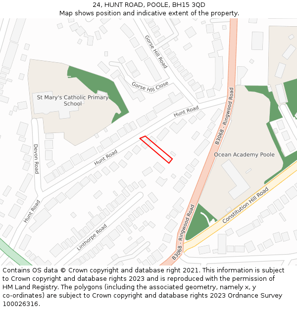 24, HUNT ROAD, POOLE, BH15 3QD: Location map and indicative extent of plot