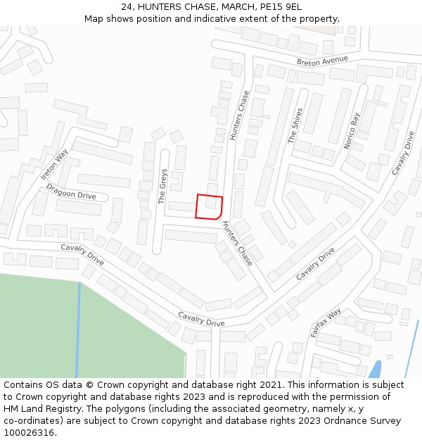 24, HUNTERS CHASE, MARCH, PE15 9EL: Location map and indicative extent of plot