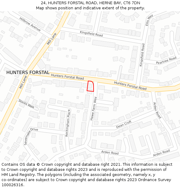 24, HUNTERS FORSTAL ROAD, HERNE BAY, CT6 7DN: Location map and indicative extent of plot