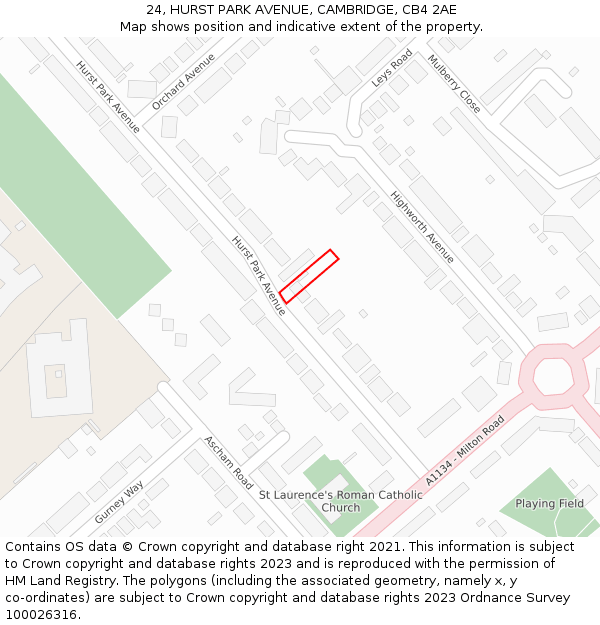 24, HURST PARK AVENUE, CAMBRIDGE, CB4 2AE: Location map and indicative extent of plot