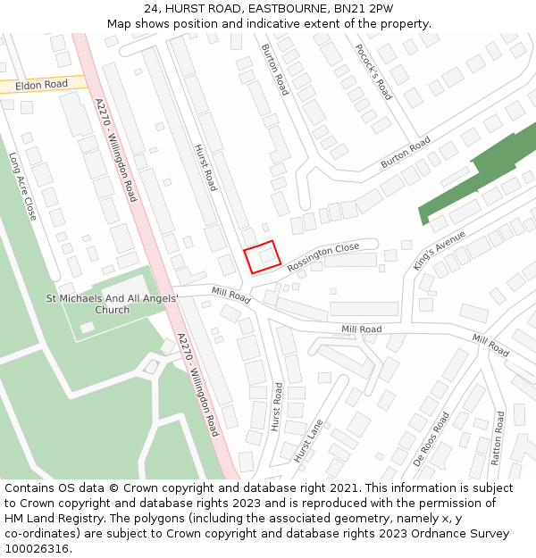 24, HURST ROAD, EASTBOURNE, BN21 2PW: Location map and indicative extent of plot