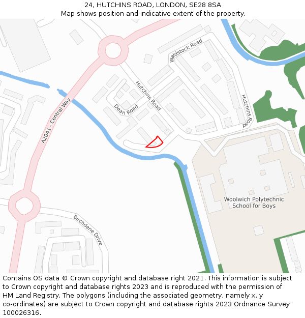 24, HUTCHINS ROAD, LONDON, SE28 8SA: Location map and indicative extent of plot