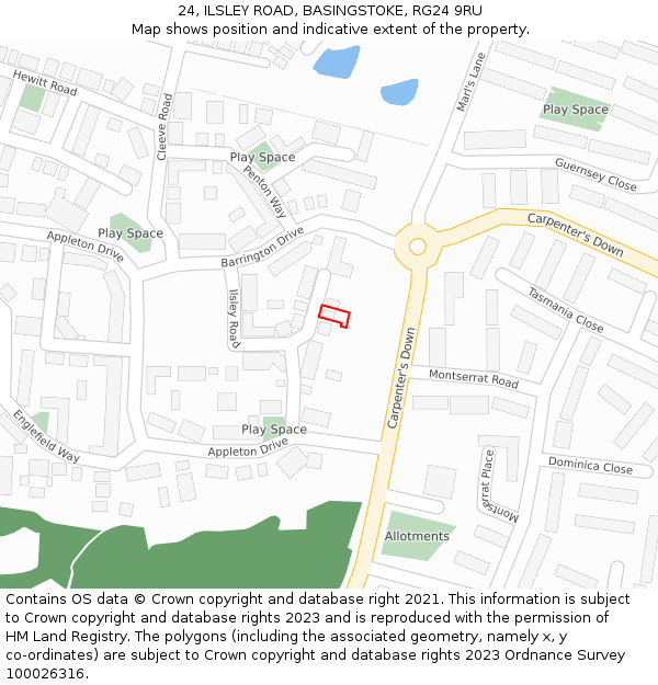 24, ILSLEY ROAD, BASINGSTOKE, RG24 9RU: Location map and indicative extent of plot