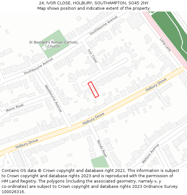 24, IVOR CLOSE, HOLBURY, SOUTHAMPTON, SO45 2NY: Location map and indicative extent of plot