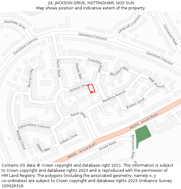 24, JACKSON DRIVE, NOTTINGHAM, NG5 5UN: Location map and indicative extent of plot