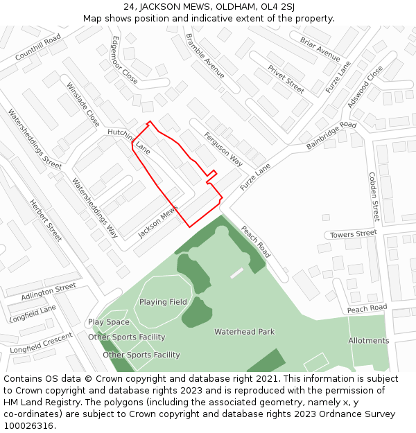 24, JACKSON MEWS, OLDHAM, OL4 2SJ: Location map and indicative extent of plot