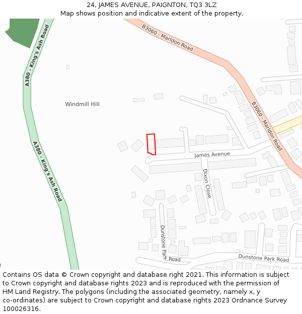 24, JAMES AVENUE, PAIGNTON, TQ3 3LZ: Location map and indicative extent of plot