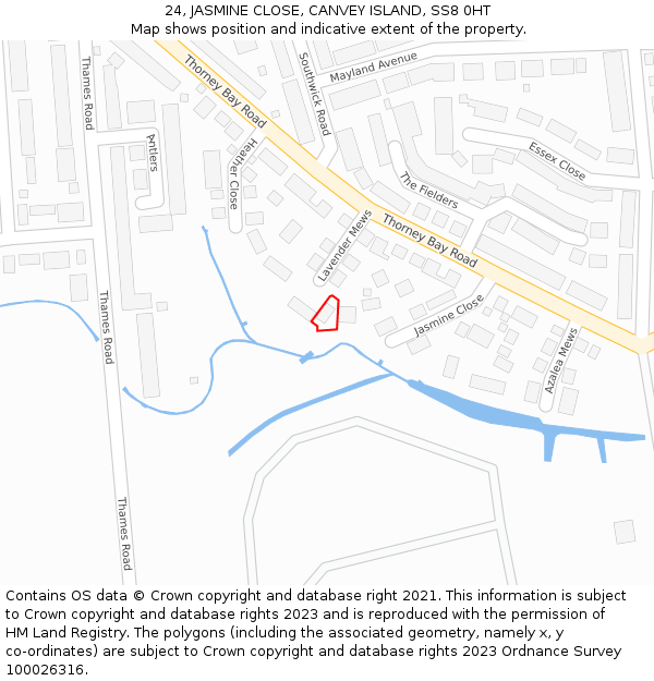 24, JASMINE CLOSE, CANVEY ISLAND, SS8 0HT: Location map and indicative extent of plot