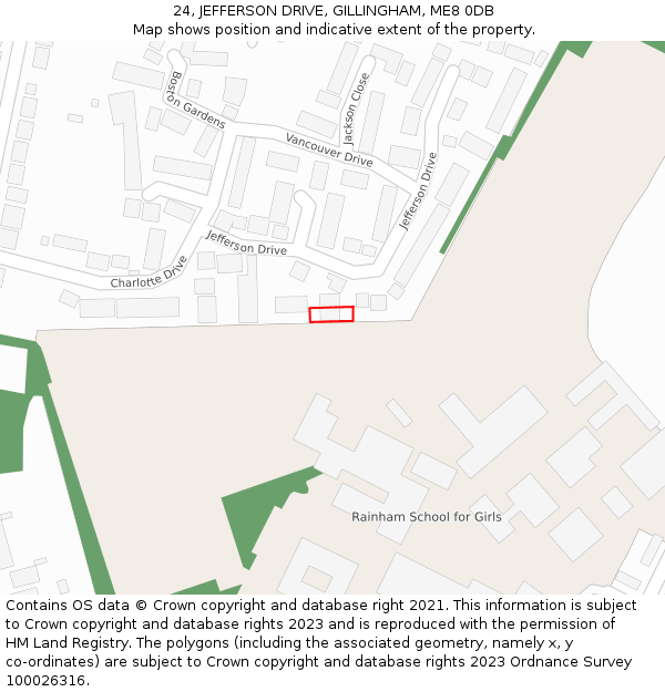 24, JEFFERSON DRIVE, GILLINGHAM, ME8 0DB: Location map and indicative extent of plot