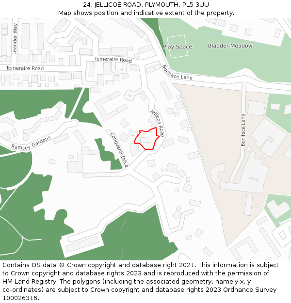 24, JELLICOE ROAD, PLYMOUTH, PL5 3UU: Location map and indicative extent of plot