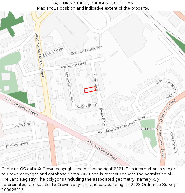 24, JENKIN STREET, BRIDGEND, CF31 3AN: Location map and indicative extent of plot
