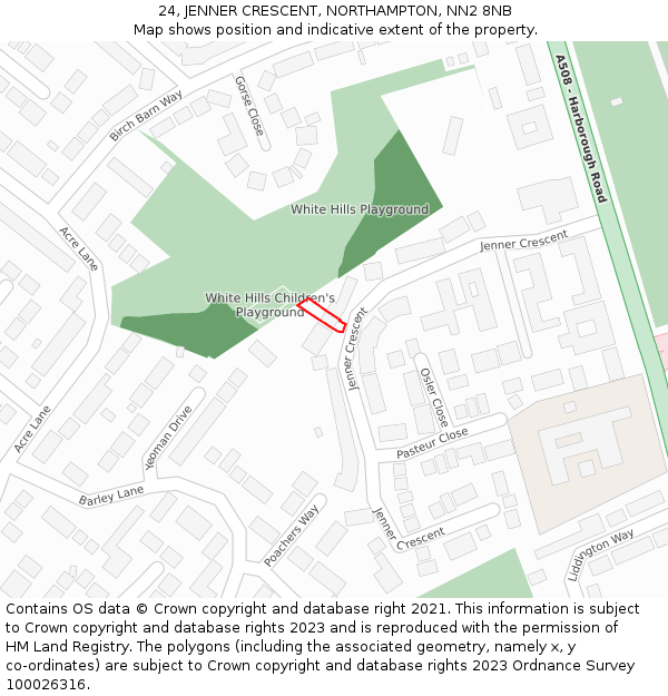 24, JENNER CRESCENT, NORTHAMPTON, NN2 8NB: Location map and indicative extent of plot