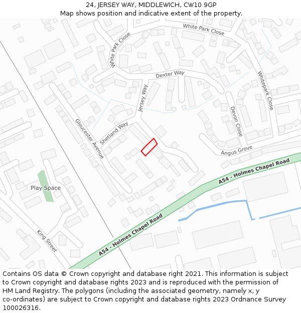 24, JERSEY WAY, MIDDLEWICH, CW10 9GP: Location map and indicative extent of plot