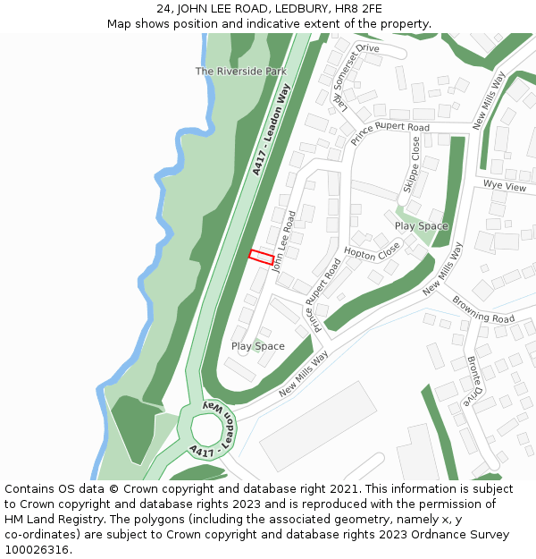 24, JOHN LEE ROAD, LEDBURY, HR8 2FE: Location map and indicative extent of plot