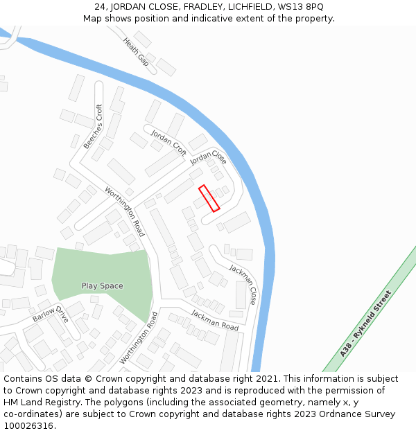 24, JORDAN CLOSE, FRADLEY, LICHFIELD, WS13 8PQ: Location map and indicative extent of plot