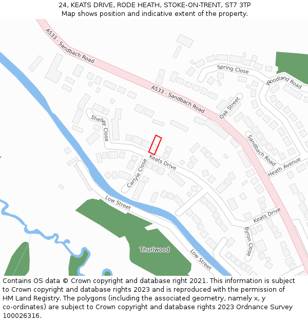 24, KEATS DRIVE, RODE HEATH, STOKE-ON-TRENT, ST7 3TP: Location map and indicative extent of plot