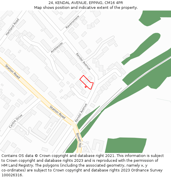 24, KENDAL AVENUE, EPPING, CM16 4PR: Location map and indicative extent of plot