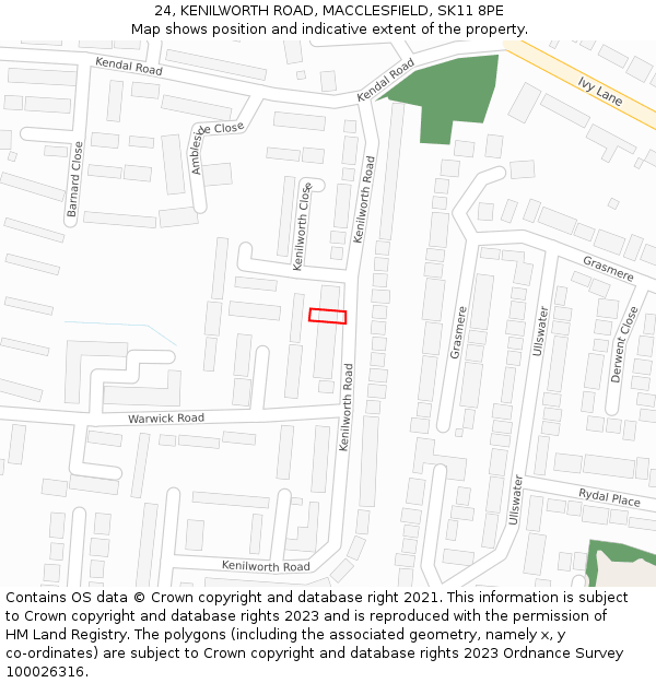 24, KENILWORTH ROAD, MACCLESFIELD, SK11 8PE: Location map and indicative extent of plot