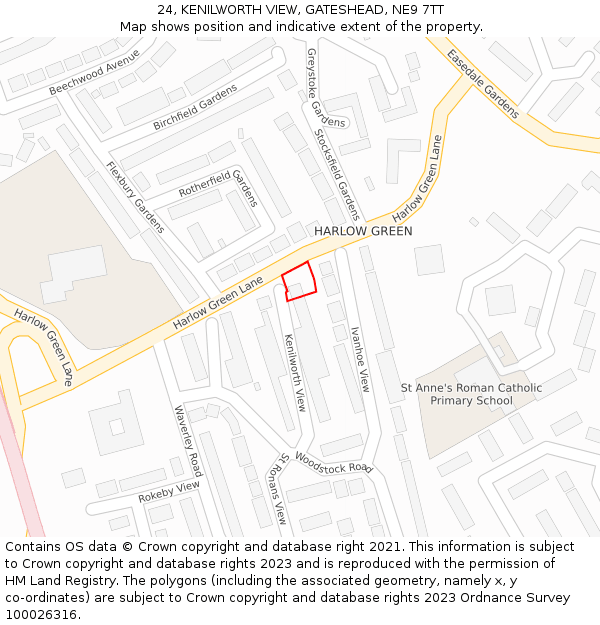 24, KENILWORTH VIEW, GATESHEAD, NE9 7TT: Location map and indicative extent of plot