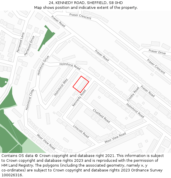 24, KENNEDY ROAD, SHEFFIELD, S8 0HD: Location map and indicative extent of plot