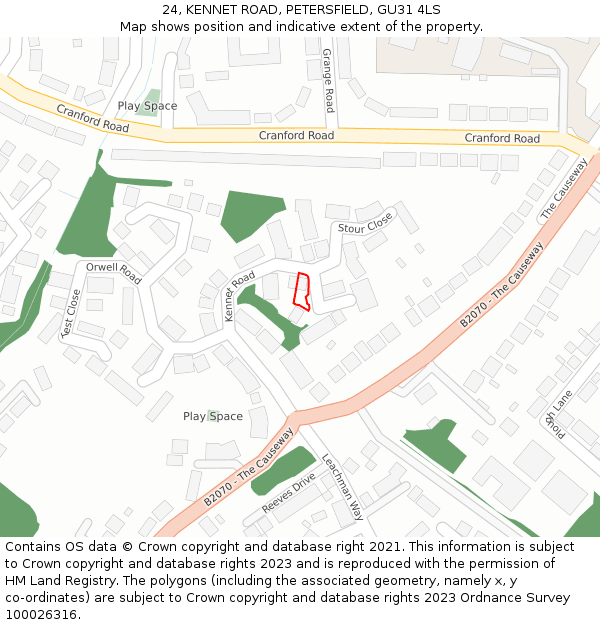 24, KENNET ROAD, PETERSFIELD, GU31 4LS: Location map and indicative extent of plot