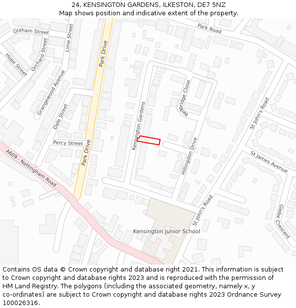 24, KENSINGTON GARDENS, ILKESTON, DE7 5NZ: Location map and indicative extent of plot