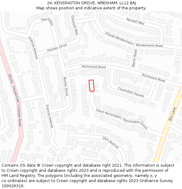 24, KENSINGTON GROVE, WREXHAM, LL12 8AJ: Location map and indicative extent of plot