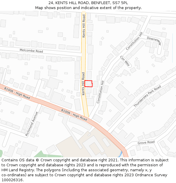 24, KENTS HILL ROAD, BENFLEET, SS7 5PL: Location map and indicative extent of plot