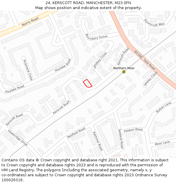 24, KERSCOTT ROAD, MANCHESTER, M23 0FN: Location map and indicative extent of plot