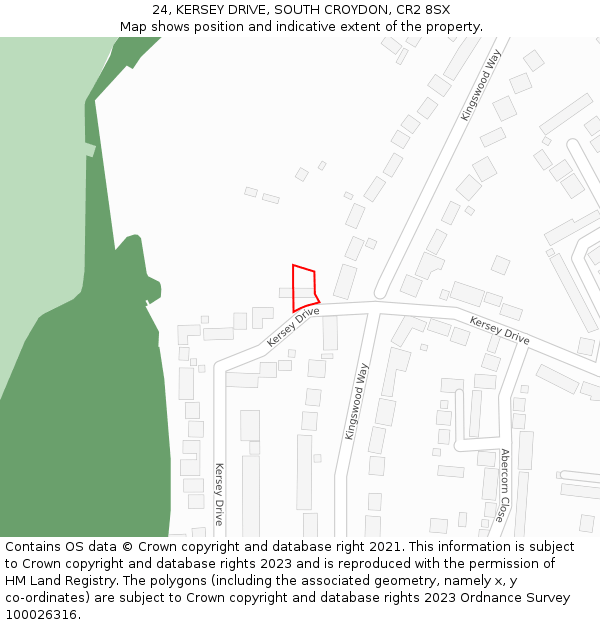 24, KERSEY DRIVE, SOUTH CROYDON, CR2 8SX: Location map and indicative extent of plot