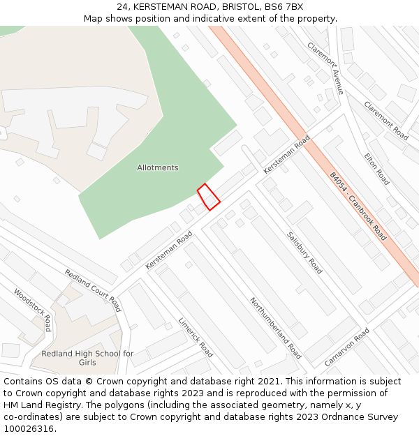 24, KERSTEMAN ROAD, BRISTOL, BS6 7BX: Location map and indicative extent of plot