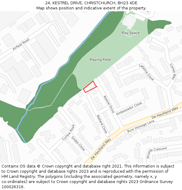 24, KESTREL DRIVE, CHRISTCHURCH, BH23 4DE: Location map and indicative extent of plot