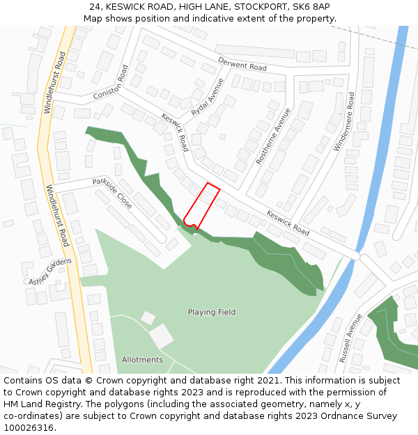 24, KESWICK ROAD, HIGH LANE, STOCKPORT, SK6 8AP: Location map and indicative extent of plot