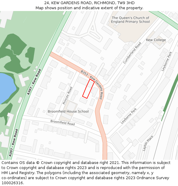 24, KEW GARDENS ROAD, RICHMOND, TW9 3HD: Location map and indicative extent of plot