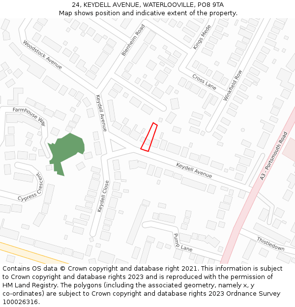 24, KEYDELL AVENUE, WATERLOOVILLE, PO8 9TA: Location map and indicative extent of plot