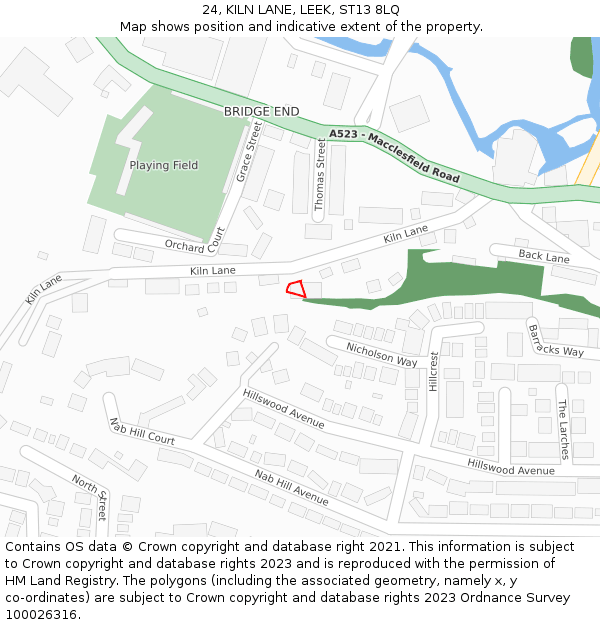 24, KILN LANE, LEEK, ST13 8LQ: Location map and indicative extent of plot