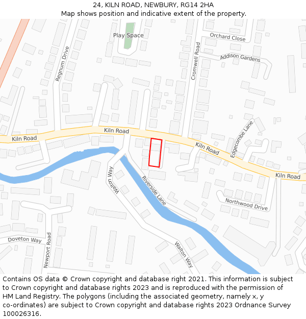 24, KILN ROAD, NEWBURY, RG14 2HA: Location map and indicative extent of plot