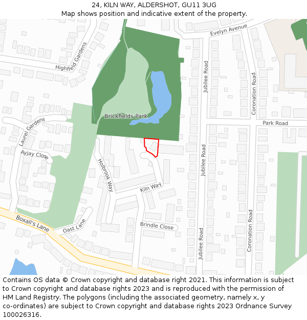 24, KILN WAY, ALDERSHOT, GU11 3UG: Location map and indicative extent of plot