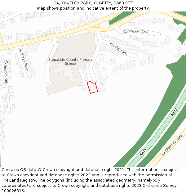 24, KILVELGY PARK, KILGETTY, SA68 0TZ: Location map and indicative extent of plot