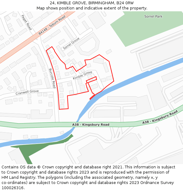 24, KIMBLE GROVE, BIRMINGHAM, B24 0RW: Location map and indicative extent of plot