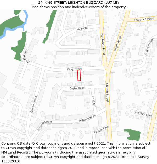 24, KING STREET, LEIGHTON BUZZARD, LU7 1BY: Location map and indicative extent of plot