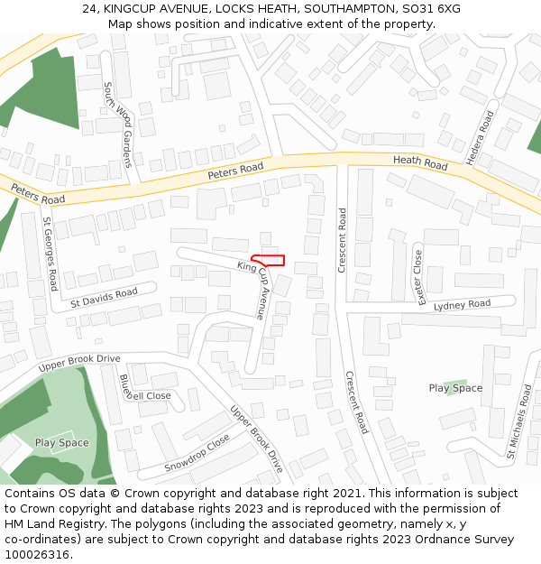 24, KINGCUP AVENUE, LOCKS HEATH, SOUTHAMPTON, SO31 6XG: Location map and indicative extent of plot