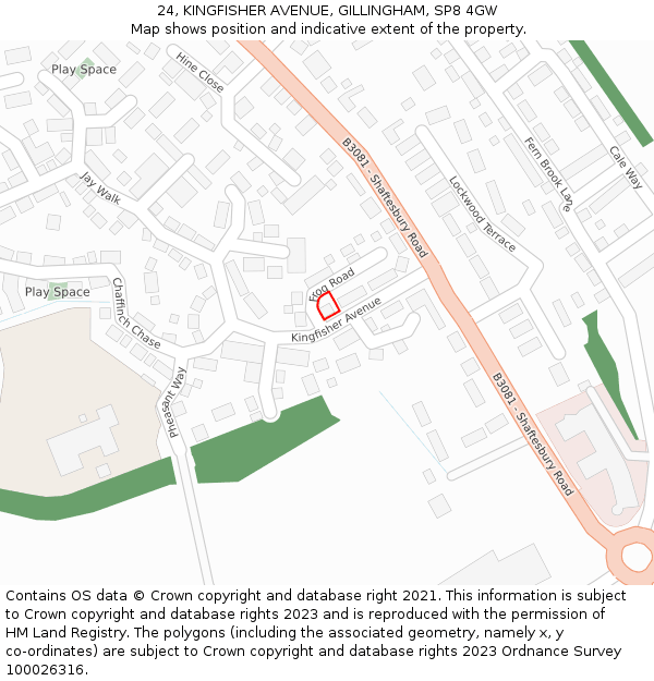 24, KINGFISHER AVENUE, GILLINGHAM, SP8 4GW: Location map and indicative extent of plot