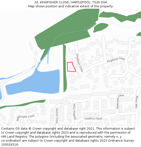 24, KINGFISHER CLOSE, HARTLEPOOL, TS26 0GA: Location map and indicative extent of plot