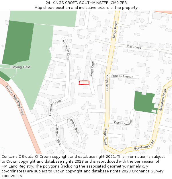 24, KINGS CROFT, SOUTHMINSTER, CM0 7ER: Location map and indicative extent of plot